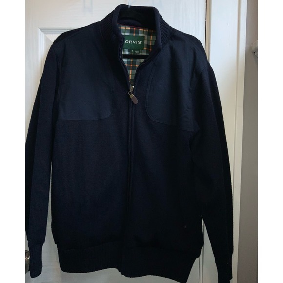 ORVIS Size Small  Mens 100% Wool Full Zip Shooting Jacket Bomber Hunting Blue - Picture 1 of 6